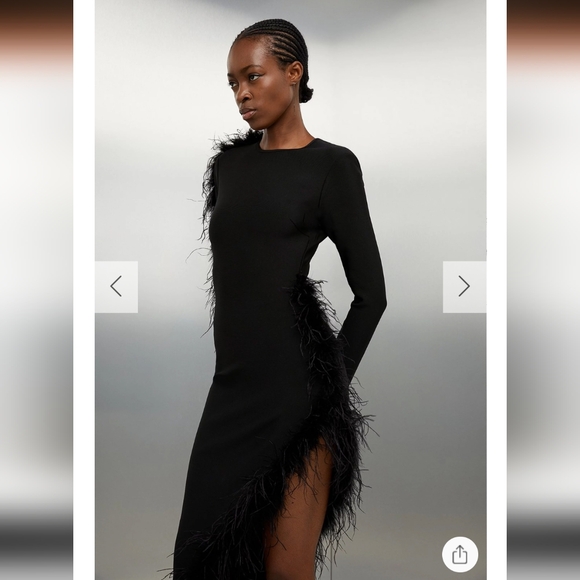 Karen Millen Figure Form Bandage Knit Split Feather Hem Midi Dress- L - Picture 3 of 6